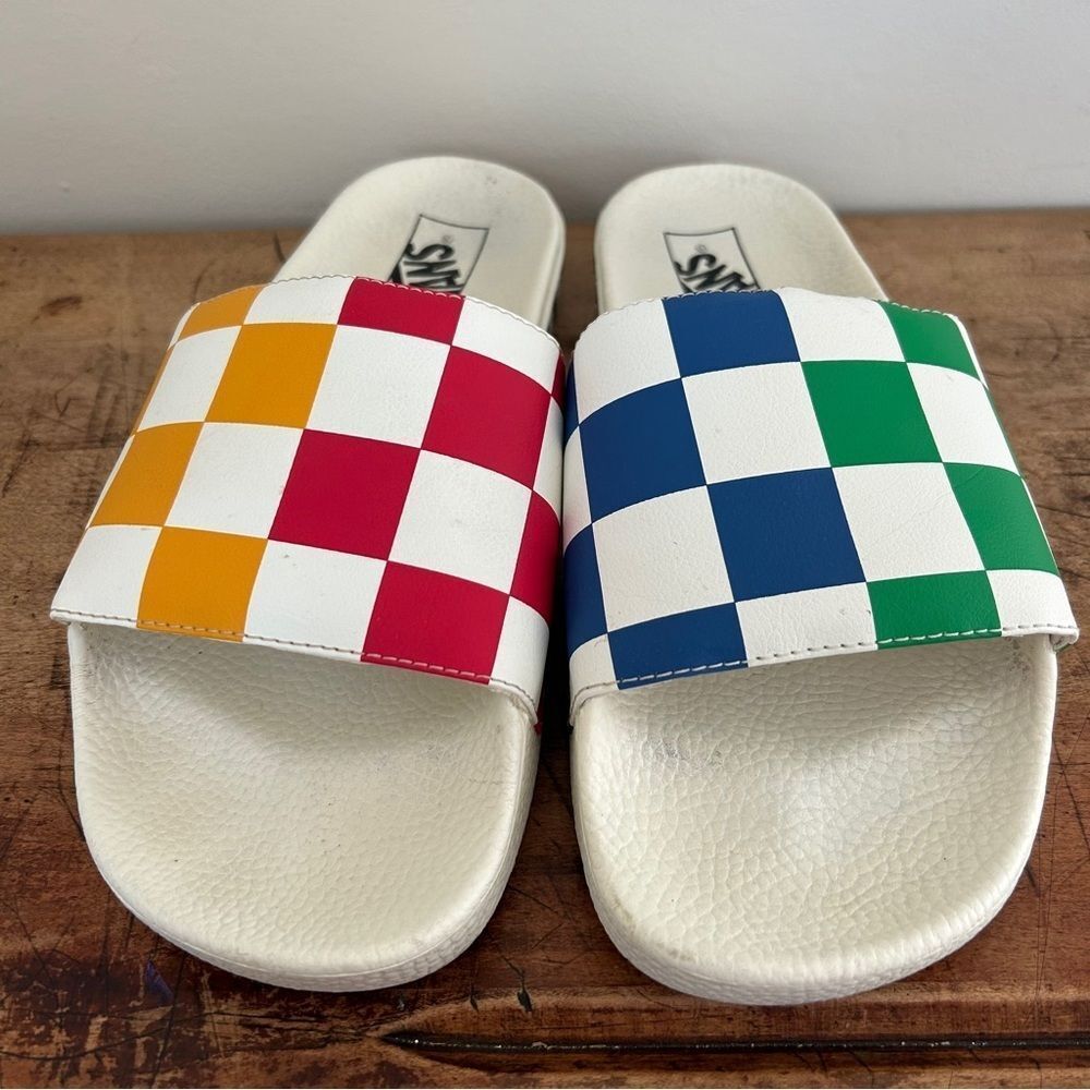 Vans half big checker slide-on shoes slides men's sz 11 preworn - Picture 12 of 13